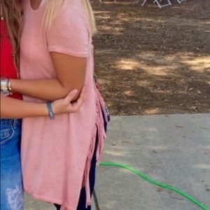 T Party Faded Red Open Back Fringe Shirt